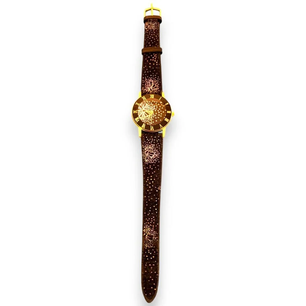 Vintage 1992 Japan Movt black colorful‎ speckled quartz watch genuine leather